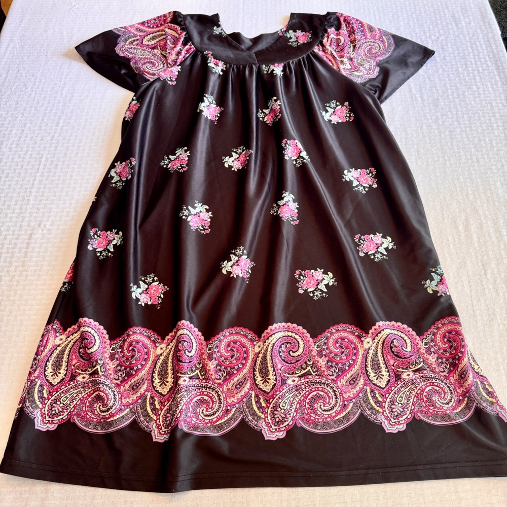 Anthony Richards Vintage Paisley Floral Muumuu Lounger Dress Brown Pink Plus 2X